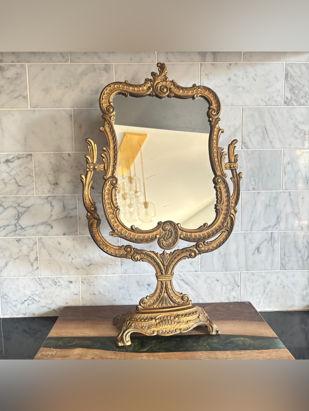 Vintage Ornate Gilded Bronze Art Nouveau Italian Vanity Mirror